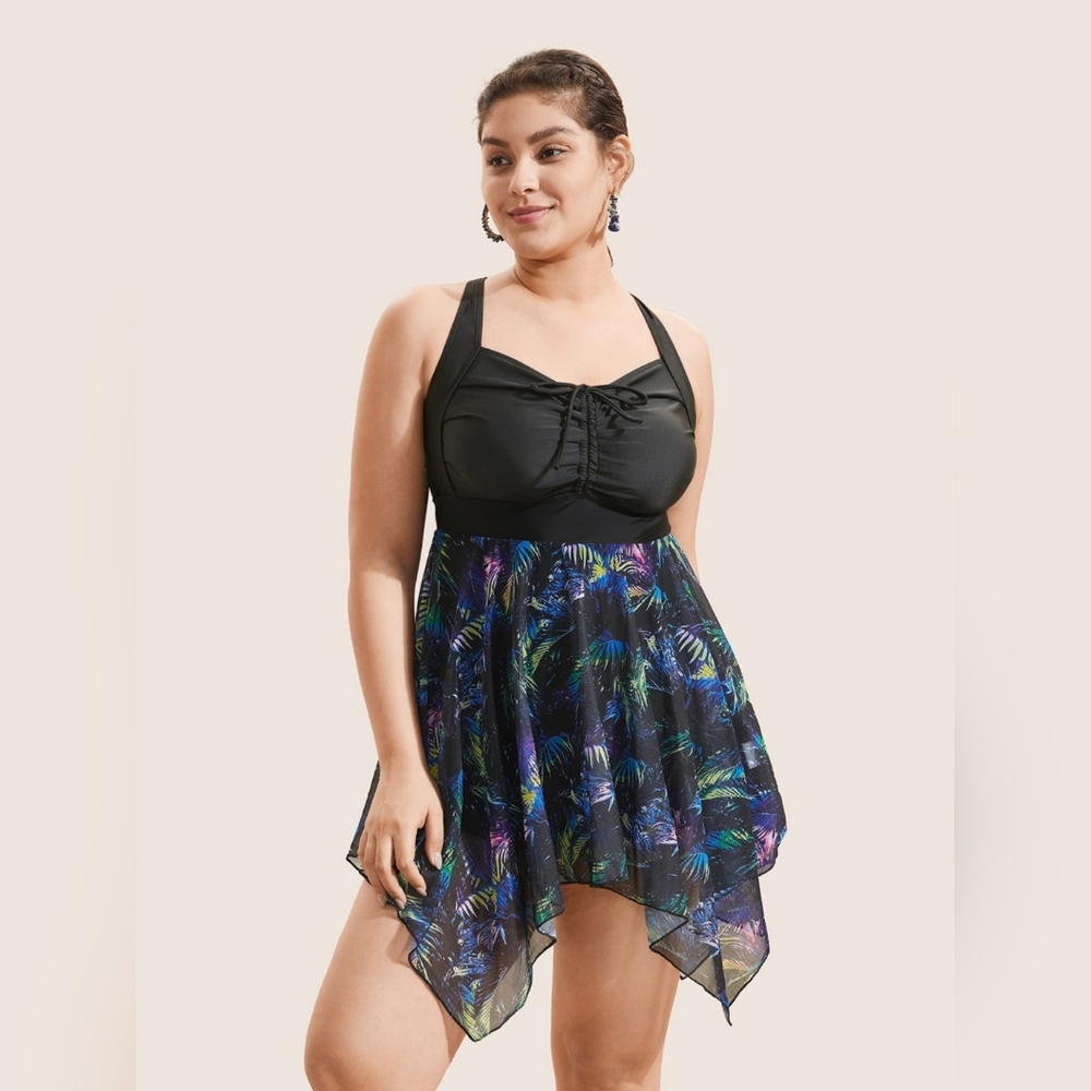 Bloomchic Womens Tropical Ruched Criss Cross Swim Dress - Size 18/20